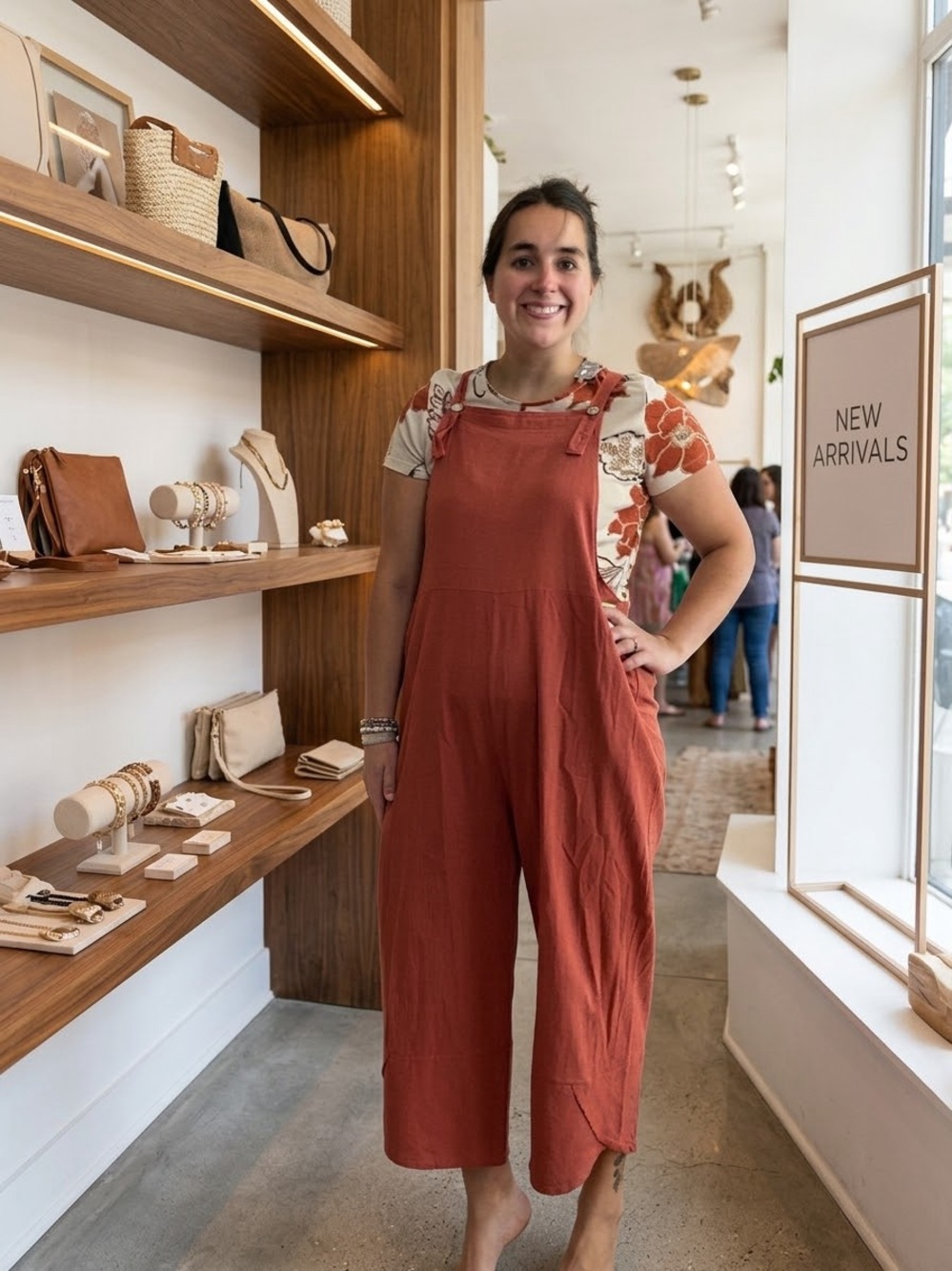croft & barrow Rust Red Wide-Leg Cotton Overalls Jumper
